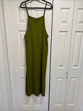 Olive Green Wide-Leg Jumpsuit with Spaghetti Straps